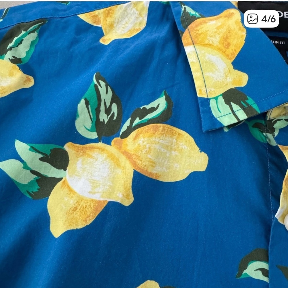 Bonobos Men’s Casual Slim Fit Button Down Blue Shirt Lemon Print Large Capri - Picture 4 of 6